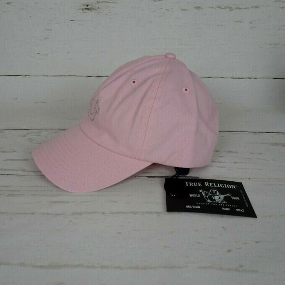 New True Religion Pink Baseball Cap Hat Crystal Horseshoe Logo Bling Minimalist - Picture 8 of 12